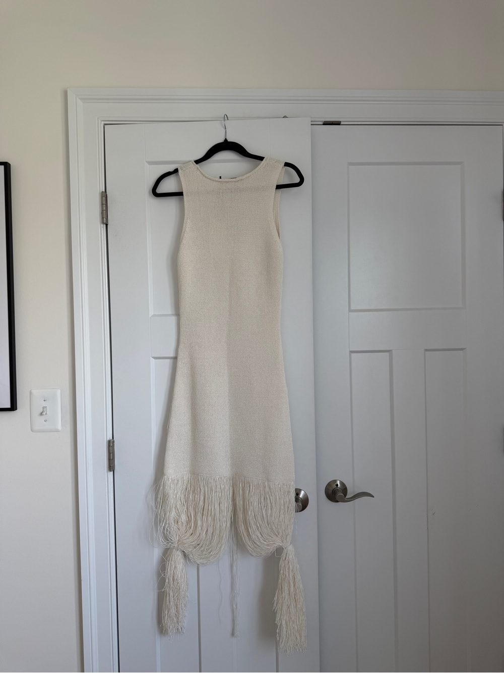 ZARA Sleeveless Cream Fringe Knit Maxi Dress - Picture 4 of 6